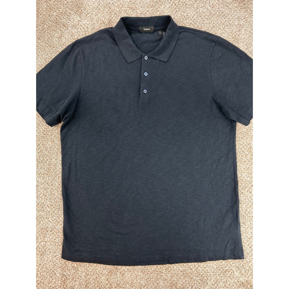 Theory Quiet Luxury Mens Short Sleeve Slub Polo Shirt Charcoal Gray Black Sz L